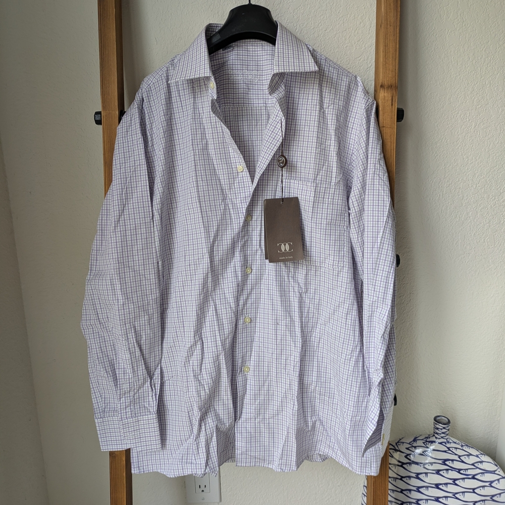 NWT Oscar Corsini Classic White Checkered Men's Shirt